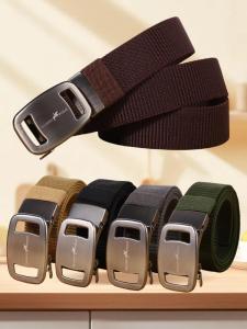 2024 New Fashion Automatic Buckle Leather Belt for Men And Women Canvas Training Belt No Punching Required Casual Style