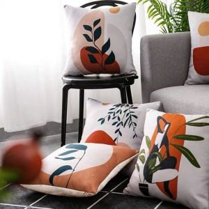 Nordic Leaf Throw Pillow Case Morandi Sofa Pillowcase Square Pillow Cover with Zipper 18x18 Inches