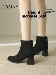 Josiny | Womens Winter Black Elegant Short Boot Stiletto Thick Heel