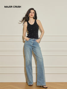 Black Knitted Crop Top High Waisted Wide Leg Jeans Suit