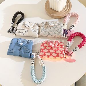 Portable Mini Nylon Weaving Phone Case Butterfly Knot Charm Womens Short Keychain Bracelet Cute Accessory Coin Purse Jewelry
