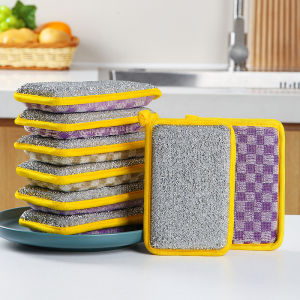 1/3Pcs Double-sided Dishwashing Sponge Wipe Silver Wire Pot Brush Kitchen Oil Removal Scouring Cloth Home Cleaning Tool