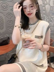 Váy Ngắn Chữ a Không Tay Dệt Kim Kiểu Pháp Cho Nữ Mùa Hè Mới Cao Cấp Thanh Lịch Váy Ngắn Chữ a Váy Midi Cổ Tròn