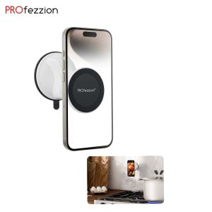 PROfezzion Magnetic Shower Mirror Phone Holder Cellphone Suction Cup Wall Stand Bracket For iPhone 16 15 14 13 12 Series Or More Android SmartphonesSuit For PlasticAcrylicGlassMetalPorcelainSmooth Tiles/MarbleStainless Steel Surface