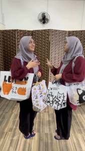 Beg Beli-Belah Kitar Semula / Rekaan Kucing / Recycle Shopping Eco Bag / Tote Bag Cute Cat Design