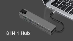 USB C Hub 8 in 1 Type C 3.1 to 4K HDMI Adapter with RJ45 SD/TF Card Reader PD Fast Charge for MacBook Notebook Laptop PC