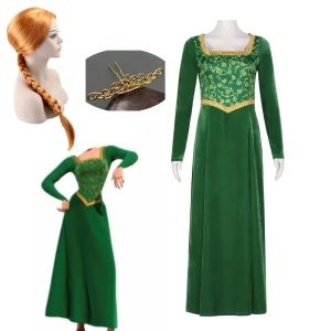 hot toys | Anime Fiona Cosplay Costume Ladies Women Green Fiona Cos Shrek Wife Princess Dress Headgear Wigs Cap Outfit For Halloween Party