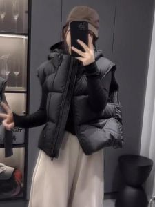Womens down Cotton Vest Winter New Style 2025 Korean Loose High-End Feeling Small Size Hooded Tank Top Coat