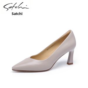 Leather Pointed Toe Slip On Pumps for Women