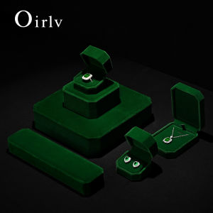 กล่องใส่แหวนกำมะหยี่ Oirlv กล่องใส่เครื่องประดับสีเขียวสำหรับอัญมณี ชุดกล่องใส่ต่างหู สร้อยข้อมือ สร้อยคอคุณภาพสูง กล่องจัดระเบียบเครื่องประดับ ปรับแต่งได้