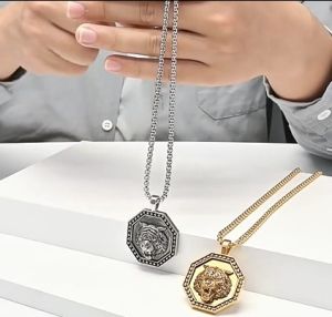 Kemstone cổ điển Tiger thép không gỉ bát giác Tiger Mặt dây chuyền cho nam giới đồ trang sức