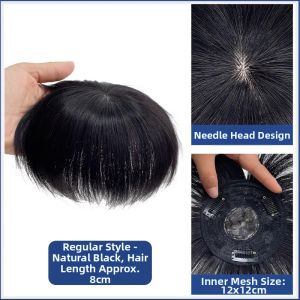 Mens Hair Loss Covering Fake Hair Piece Realistic Human Hair Top Knot Part Hair Extension Pieces for Men Hair Enhancement
