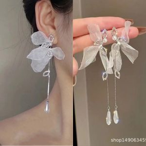 Korean Fashion Bow Mesh Earrings Elegant Tassel Earring Accessories Jewelry for Women Girls