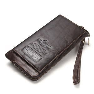 Hiram Retro Genuine Leather Wallets Men 9 Card Slot Photo Holder Phone Pocket Portable Money Bag Male Travel Daily Gift Purses