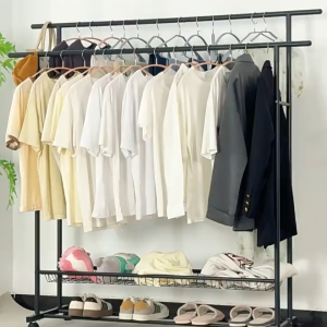 Floor-standing indoor clothes rack for home use single-bar thickened movable hanger for living room bedroom and balcony simple clothes rack