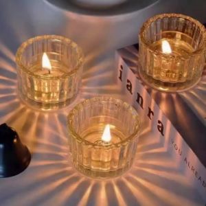 2Pcs Glass Tealight Candle Holder Small Clear Mini Candlestick Table Centerpiece Home Decorations For Wedding Festival Birthday