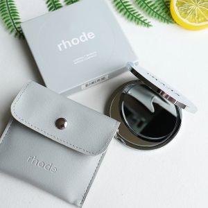 New Rhode Haley Same Style Fashion Portable Women Stainless Steel Makeup Mirror Hand Pocket Folded-Side Cosmetic Make Up Mirror