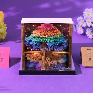 3D Peach Tree Paper Carving Calendar Sticky Notes Bookmarks Desk Calendar