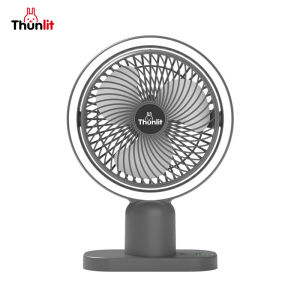 Thunlit Small Desk Fan Stylish Gray Desktop Fill Light Fan USB Charging Home Office Study Fan with Night Light