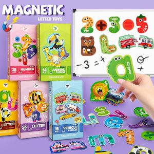 Magnetic Letters Abc Uppercase and Lowercase Numbers Cognitive Learning Toy Set Kidsrens Educational Spelling Magnetic Refrigerator Magnet Cartoon Animal Vehicle Puzzle Suitable for Kidsrens Birthdays Christmas Halloween Thanksgiving Surprise Gift