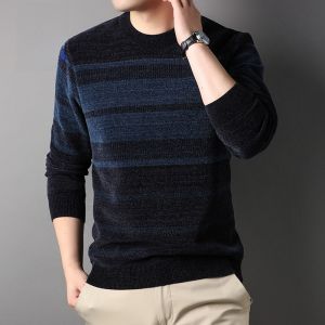 ROMON | Lormen Mens Knitted Sweater Thickened Round Neck Pullover Winter Fashion Business Casual Slim Fit Warm Woolen Cashmere Sweater
