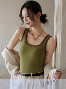 MiiOW | Green Ribbed Knitted Strapless Bralette With Chest Pad Womens No-Wear Bra Base Tank Top Color Block Daily Wear Base Layer