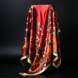 Khăn Choàng Lụa Satin Đa Năng Cho Nữ Mùa Xuân Thu Thời Trang Khăn Quàng Cổ Họa Tiết Hoa Phong Cách Hàn Quốc Đa Năng