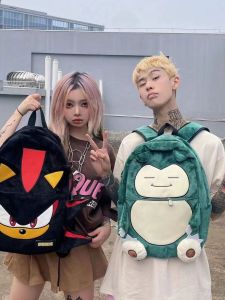 2023 Popular Cartoon Animation Couples Large Capacity High Aesthetic Double-Rooted Plush Backpack for College Students