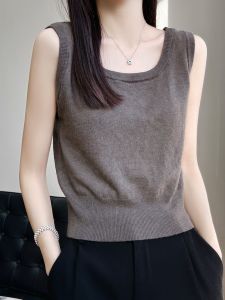 Outerwear Camisole Womens Short Summer Thin round Neck Suit Inner Match Sleeveless Ice Silk Knitting Bottoming Shirt Tops