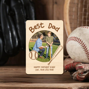 Wooden Photo Frame Ornament Best Dad Baseball Pattern Picture Frame Father’s Day Tabletop Display Photo Holder Gift for Papa Dad