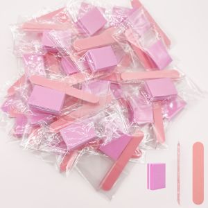 [30pcs Nail Art Kit Essentials] 30pcs Pink Nail Art Kit - Disposable Mini Nail File Buffer Pad & Stick Set for DIY Jewelry Poli