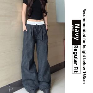 LANMENGYA | Vintage Checked Wide Leg Trousers