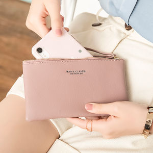 New minimalist zipper coin wallet high-quality PU leather credit card phone storage bag ultra-thin womens long wallet handbag
