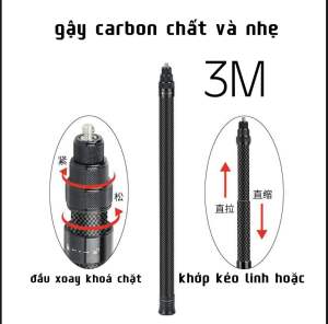 gậy 3m carbon instar 360 x 1 2 3 chất và nhẹ gắn action và gopro điều được