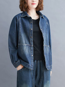 K-style Casual Anti-Aging Fashion T-shirt Tops Spring & Fall Plus Size Chubby Girl Denim Outwear Loose Slimming Long Sleeves Womens Clothing