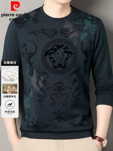 เสื้อยืดคอกลมแขนยาวผ้าขนสัตว์ผ้าไหมสำหรับผู้ชาย Pierre Cardin ฤดูใบไม้ร่วง 2025 ทรงหลวมสบาย ๆ ลำลอง ลำลอง เสื้อชั้นใน