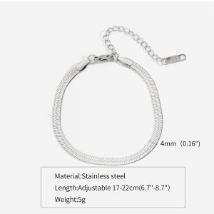 2-4mm Silver Color Stainless Steel Flat Chain Bracelet Simple Bracelet For Men Retro Jewelry Trendy Accessories Women Bracelet