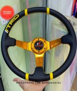 YELLOW TRD STEERING WHEEL TOYOTA Drifting DEEP DISH 350mm With Toyota Bosskit Adaptor
