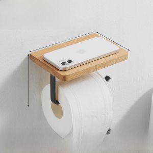Bathroom Wall Mounted Wooden Tissue Holder Japanese Style Elm Wood Toilet Paper Towel Rack Mobile Phone Storage Rack Solid Wood