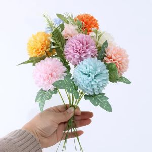 MONLEYTA | African Ping Pong Daisy Wedding Decoration Home Living Room Soft Decoration Artificial Flower Fake Flower Single Head With Leaf