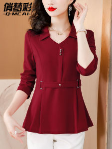 เสื้อเชิ้ตผู้หญิงทรงเข้ารูป แขนยาว คอวี สไตล์เกาหลี ทรงเข้ารูป ดีไซน์ใหม่ ฤดูใบไม้ร่วง ปี 2025 เสื้อคลุมท้อง