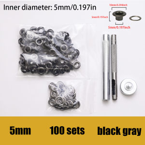 100 sets of stainless steel eyelets with a tool for canvas holes clothes handbag 5mm/6mm inner diameters