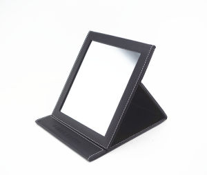 Portable Folding Mirror High Definition Square Makeup Mirror Travel Cosmetic Mirror PU Large Size Desktop Mirror