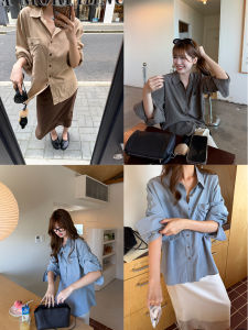 Reversible Sand-Washed Tencel Color-Block Intellectual Style Long Sleeve Shirt