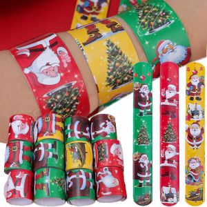 5Pcs Christmas Santa Slap Bracelet Xmas Party Favors Wristband Snap Bands for Kids New Year Birthday Gift