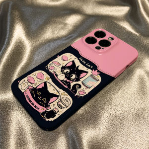 Cute Color Block Cat Design Phone Case Full Cover 17 pro Max 16 plus 16 pro Soft Cartoon Style Mobile Phone Protective Shell