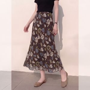 YIKEMAI | Vintage Floral Print High Waist Slimming Summer Maxi Skirt