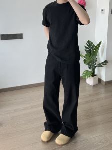 กางเกงยีนส์ทรงหลวมสไตล์อเมริกันสตรีทวินเทจสำหรับผู้ชาย กางเกงขายาวทรงตรงสีดำพื้นฐาน กางเกงขายาวทรงตรง กางเกงยีนส์ทรงหลวมสำหรับผู้ชาย