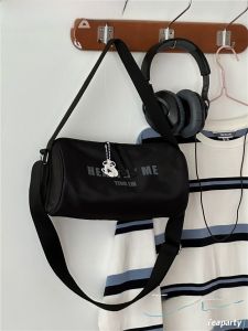 Fashionable Red Crossbody Bag Casual Sporty Womens Bag College Students Trendy Cylinder Bag Soft Polyester Material Zipper Closure