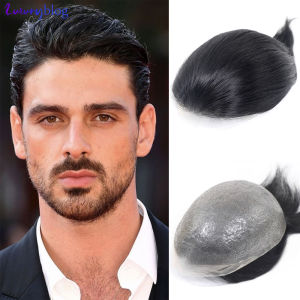 0.02-0.04mm Ultra Thin Skin Toupee for Men 100% Human Hair Prosthesis Natural Black Full PU Mens Wig System Durable Hairpiece